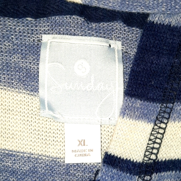 Sunday Blue Striped Hooded Sweatshirt XL - Picture 3 of 5